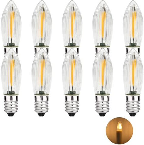 MZYOYO 10 Stück E10 LED Glühbirne,AC 34V LED Spitzkerzen Birnen für Schwibbogen,E10 Kerzen für Schwibbogen,2100K Warmweiß,0,2W,3LM,Klar