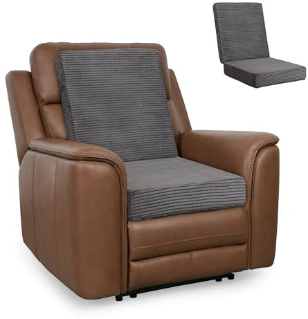 HIGOGOGO Corduroy Recliner Chair Cushion with Lumbar Support Pillow Soft Non-Slip 4 Thick Seat Pad Prevent Buttocks & Back Pain in Seniors (Grey, 21 Backrest)