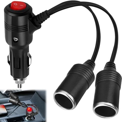 Presa accendisigari, distributore accendisigari, adattatore 1 a 2 veicoli accendisigari auto con interruttore 12V/24V, adattatore accendisigari auto moto (1-2 15cm)
