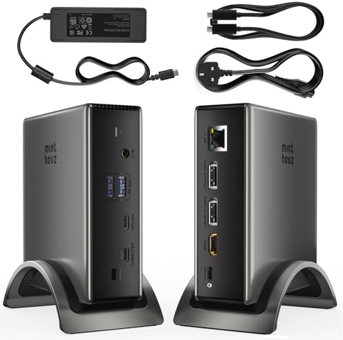 Minthouz Docking Station with Power Adaptor PD125W,8K@30Hz/4K@144Hz (Single) Dual HDMI+DP,Ethernet,USB-C 10G/USB-A 5G,Audio/Mic Laptop Docking Station for HP/Dell/Lenovo/Asus/Acer/Mac (Dual DP)