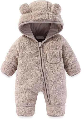 Genérico mono para bebé recién nacido, traje de bebé, manoplas, botines, para niños y niñas, para invierno, traje de nieve, forro polar, mono con capucha, Gris claro., 6-9 meses