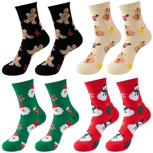 KOMEIYL 4pcs Chaussette Noel, Mignon Modèle Chaussette Noel, Hiver Rester au Chaud Hommes et FemmesCchaussettes Noel, S'applique à Apportez Cadeaux et Créez Ambiance Festive