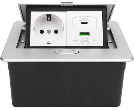 FTVOGUE Presa Tavolo, Presa Multipla Incasso con a 2 Poli e Porte USB CA Ricarica Rapida PD20W, Pannello in Lega di Alluminio per Ufficio, Hotel, Scuola