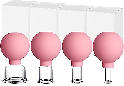Set di 4 bicchieri con sfera di aspirazione in silicone, in vero vetro, per tonificare i contorni del viso, coppettare il viso, anti-cellulite