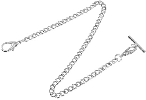 TOYANDONA Chaîne de Montre à Barre en T Argentée, Chaîne Décorative en Métal Plaqué pour Gilet et Jean, Accessoire Vintage Unisexe pour Montre de Poche, Longueur Standard Adaptée aux Tenues