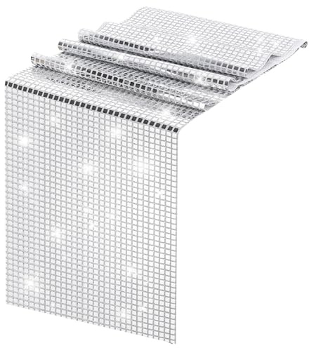 saerryor Glitter Disco Party Table Runner, 30x275cm Silver Table Cloths | Party Tablecloth Mirror Glitter Table Runner for 70s 80s Disco Theme Parties Decoration for Dance Birthday, Wedding