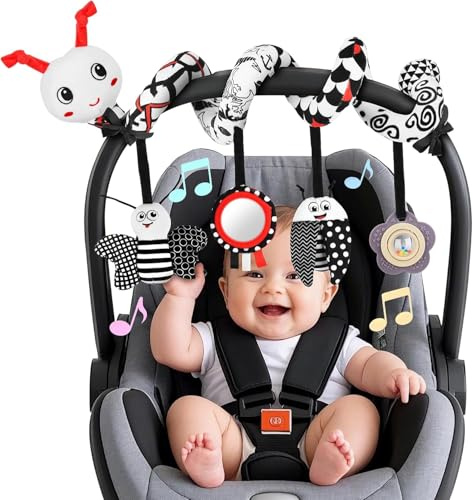 Veruydita Jouet Suspendu pour Poussette bébé - Version Mise à Jour - Spiral Amusant et éducatif pour Nourrissons 0-12 Mois - Hochet Peluche sensoriel - Idéal pour siège-Auto, Berceau, éveil sensoriel