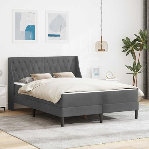 Vanitopaz Sängram med madrass, mörkgrå, sammet, 120 x 190 cm, plywood, ribbotten, skum och vändmadrass för sovrum, dubbelsäng med 2 personer