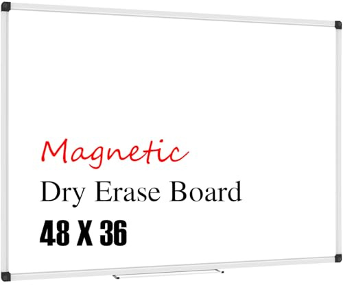 XBoard Magnetic Whiteboard 48 x 36, White Board 4 x 3, Dry Erase Board with Detachable Marker Tray