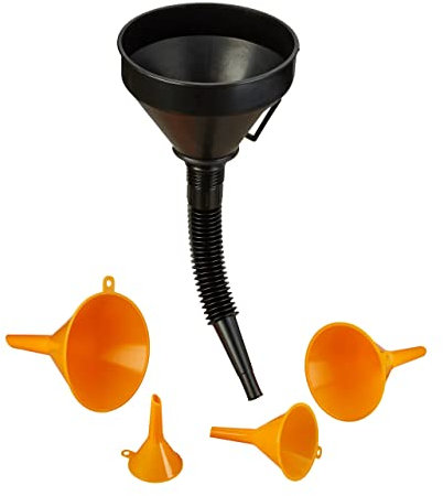 Relaxdays 10023892 Einfülltrichter Set, Kfz Trichter mit Schlauch, entnehmbares Sieb, Trichtersatz, Ölwechsel, PP, schwarz/orange