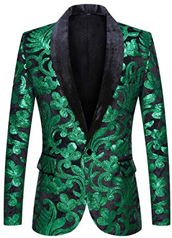 PYJTRL Blazer Tendance en Velours à Paillettes pour Homme Motif Floral
