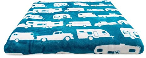 Camco 53440 Life is Better at The Campsite Plush Fleece Blanket, Queen Size - Keeps You Warm While at Home, Camping or on Picnics - Machine Washable - Features a Brand RV Print, Blue