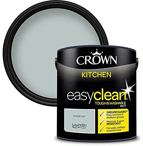 2.5L CROWN Easyclean Kitchen MATT Emulsion Multi Surface Paint With GREASEGUARD+ That can be Used on Walls, Ceilings, Wood and Metal. Stain & Scrub Resistant Formula – Marble Top