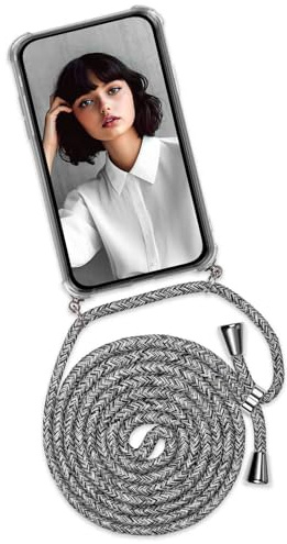 ONEFLOW Cadena para teléfono móvil «Twist Case» compatible con Xiaomi Redmi Note 9 – Funda con banda extraíble para smartphone Necklace, funda de silicona para el cuello, cadena intercambiable – Gris