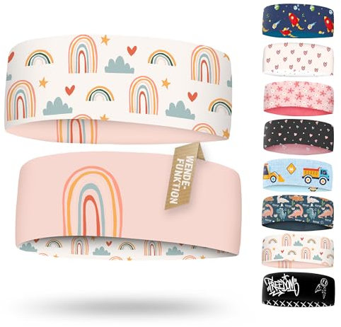 Kinder Stirnband - dünnes, ultraleichtes und elastisches Sportstirnband für Jungen und Mädchen (Regenbogen Rosa)