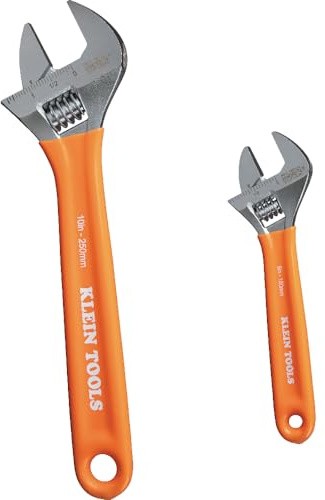 Klein Tools D5072 Adjustable Wrench Set, Extra Capacity, 6-Inch and 10-Inch, Forged Alloy Steel Wrenches, Metric and SAE, 2-Piece