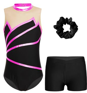 Aiihoo Mädchen Turnanzug Ärmellose Gymnastikanzug Ballettbody mit Kurz Hose Ballett Trikot Tanzkostüm Kinder Ballettkleidung X Hellrosa 98-104