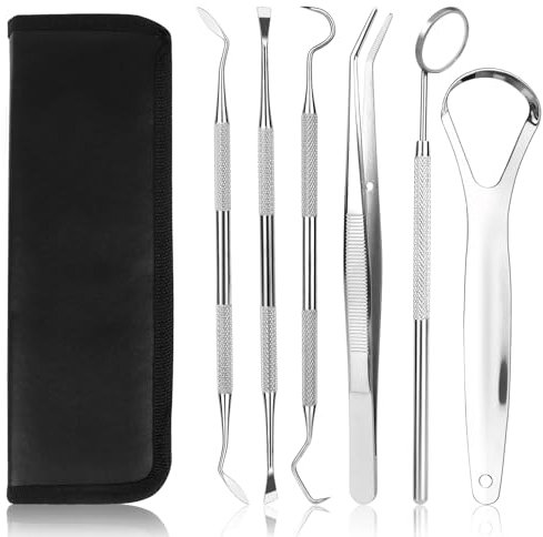 VMUTGA 6 Piezas Kit de Dentista Para Eliminar el Sarro, Kit de Limpieza e Higiene Dental de Acero Inoxidable Premium, Dental Cuidado Kit Para Hombres, Mujeres, Niños y Mascota