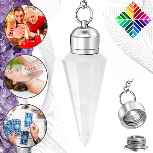 Pendule Divinatoire CRISTAL DE ROCHE Naturelle Cône à 12 Facettes avec Chambre Témoin – Collection PRESTIGE – Pendule de Radiesthésie en QUARTZ BLANC – 19 GR [GARANTIE A VIE]