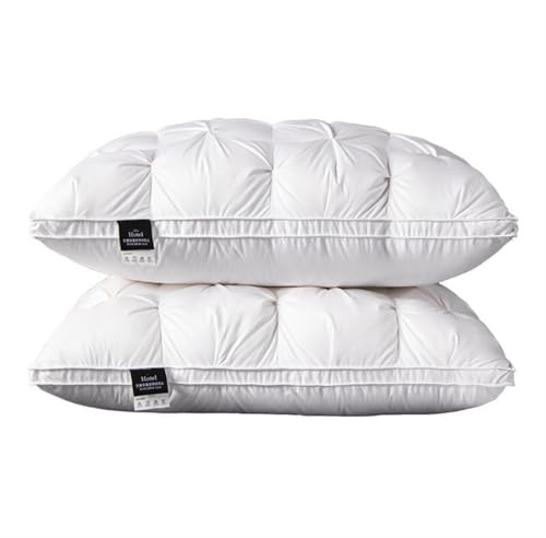 2 cuscini in piuma d'oca, comodi, in cotone bianco, per cervicale (cuscino alto, 1 pezzo)