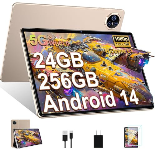 BIEGEDY Tablet 11 Zoll Android Octa-Core,Tablet PC 24 GB RAM + 256 GB ROM (TF 2TB) | WideVine L1丨8000mAh丨WLAN 6丨5+13MP丨Bluetooth5.0丨1280 * 800丨Metallabdeckung Golden