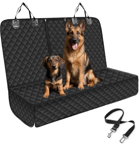 Funda Asiento Coche Perro, Protector Coche Perro con cinturón de Seguridad Ajustable para Perros, 135x120CM, Antiarañazos, Impermeable, Antideslizante, Universal Negro para SUV, Coche y Jeeps