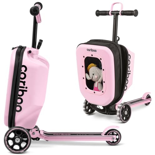 Cariboo Roller Kinder Scooter mit Koffer Mit 3 Rädern Ab 2 Jahren 2in1 Dreirad Klappbar Höhenverstellbar Bis 50 kg Handgepäck iTravel Rosa