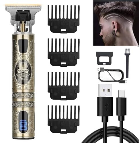 XkuiHF Tagliacapelli Uomo Professionale – Trimmer Barba e Capelli con Lama T Zero Gap, 4 Testine (1.5-4mm), Ricarica USB, Impermeabile per Contorni Precise