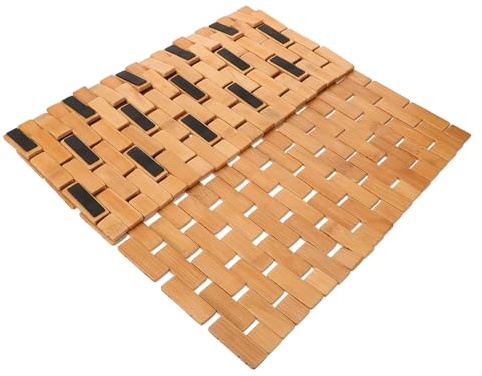 ABOOFAN Bamboo Bath Mat Non-Slip Shower Floor Mat Water-Resistant Handmade Bamboo Rug for Bathroom and Kitchen