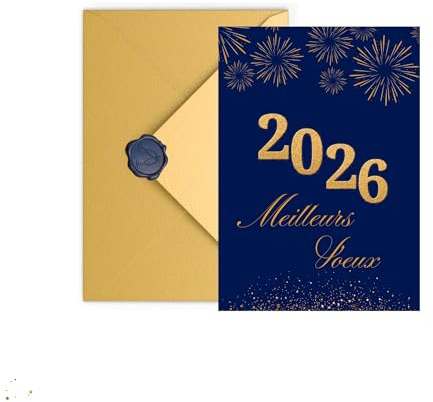 marelle CREATIVE MINDS Carte Meilleurs Voeux 2026 - Papier Nacré Luxueux 400g - Carte de Voeux Nouvel An, Lettrage doré à chaud - Enveloppe Premium et Sceau de Cire (Meilleurs Voeux-Sceau de Cire)