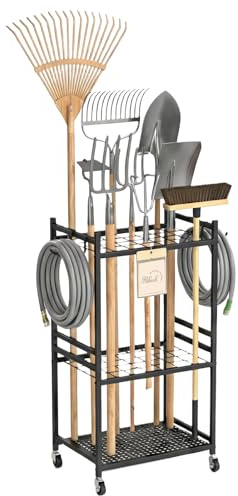 Ribech Chariot de Rangement 3 Niveaux avec Roulettes – Étagère Mobile pour Outils, Jardin, Cuisine & Garage, en Métal, Noir
