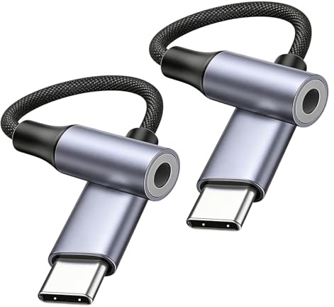 Adaptador USB C a Jack 3.5mm, 2 Pack Adaptador Auriculares Tipo C a Aux Jack con DAC Chip, Cable Auxiliar Audio-Adapter USB C to Audio 3.5mm para iPhone 17 Air/16 15 Pro Max,iPad Pro,Macbook,Galaxy