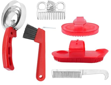 Oshhni Kit de 6 Piezas para el Cuidado de Caballos, Herramientas de Limpieza, Regalos, Juego de cepillos Profesionales para Caballos, Suministros para