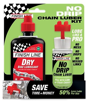 Finish Line No Drip Chain Luber Kit – 4 oz Dry Lube with 2 oz Applicator, Includes Extra Pads & Travel Cap, No Mess, Precise Application