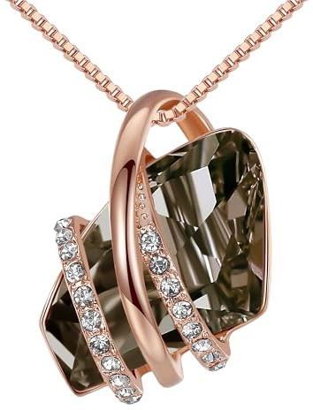 Leafael Önskar Stenhängehalsband med silversvart läkningskristall för skydd, 18K rosa guldpläterad, 18 + 2 kedja