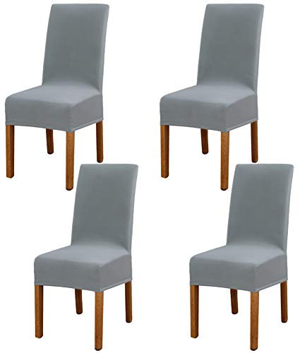 Leeyunbee 4 Piezas Fundas de Sillas de Comedor, Elásticas y Modernas Funda Asiento Silla, Desmontables Lavables Cubiertas para Sillas para Comedor Hotel Banquete de Boda Decoración (Plata Gris)