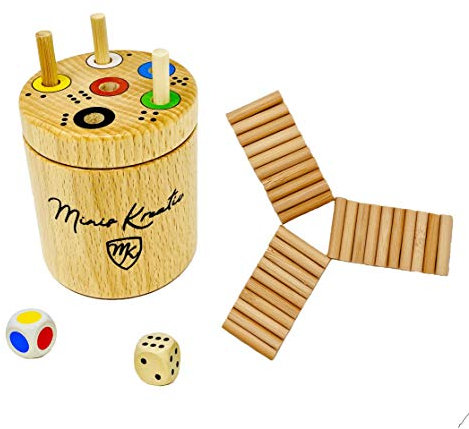Minis Kreativ Ab in die Walzen- Box Spiel rund Massivholz Buche|Spaß für die ganze Familie & Kinder ab 3 zum Lernen von Zahlen & Farben|Würfelspiel|Reisespiele für unterwegs | Brettspiel