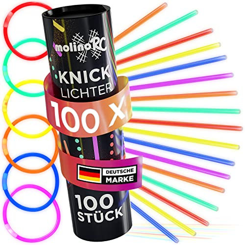 molinoRC 100x Knicklichter Party Set - [EXTRA HELL] - Knicklichter Kinder - 100 Verbinder für Armringe + Figuren - Perfekt für Geburtstag, Party, Festival - Leuchtstäbe, Glow Sticks