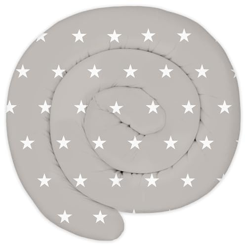 Cojín serpiente XXL Almohada de cama Cojín de lactancia Rollo de cama Protector de borde de cama Cojín decorativo Alrededor de cama Serpiente XL Estrellas blancas sobre gris 400 cm Oeko-Tex