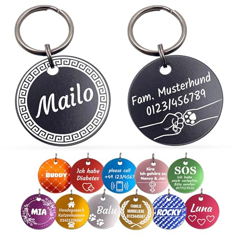 Unikat Branding | Targhetta per cani in confezione singola, per cani, gatti e padroni, personalizzabile, su entrambi i lati con incisione, rotonda, 30 e 35 mm (giallo, 35 mm)
