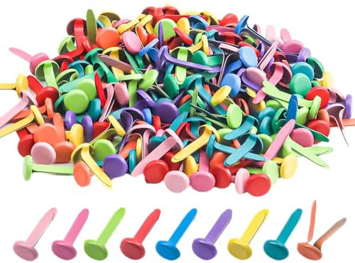 200 Stück Mini Bunte Brads für Papierbastelarbeiten – Bastelprojekte, Musterbeutelklammern, Bürokunst, Schulprojekt-Dekorationen, Papierverschlüsse, Splinten, 0,6 x 1,3 cm