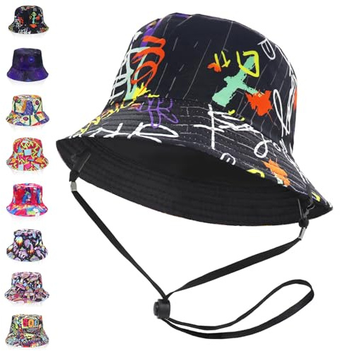 Unisex Reversible Bucket Hat with String, Double-Side Cotton Trendy Summer Fisherman Hat, Travel Sun Fisherman Bucket Hats for Women Men Boy Girl