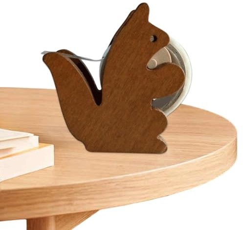 Holdes Dérouleur de ruban adhésif, en bois, en forme d'écureuil, coupe-ruban de table vintage en bois, organisateur pour le masking tape