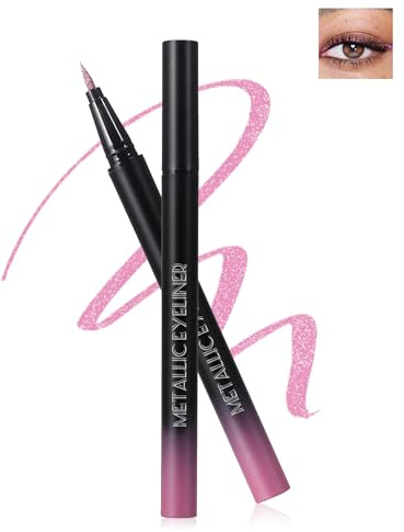 Metallic Rosa Glitter Liquid Eyeliner, Diamond Glitzer Eye Liner Wasserfest, Flüssiger Eyeliner Stift Bunt Langanhaltend, Ultrafeine Feder, Hochpigmentiert Wischfest Kajalstift Make-up für Frauen-01#