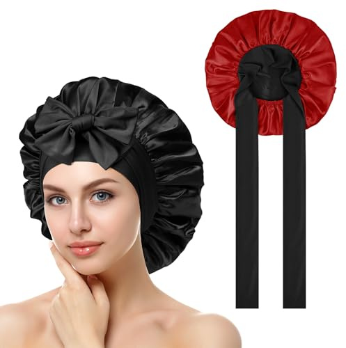ACWOO Silkeshuva för att sova, dubbelsidig silkeshuva för att sova i håret för natten, bonnet med elastiskt band, satin hårmössa för kvinnor