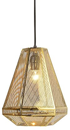 Chandelier Lámpara de araña, lámpara Colgante Simple de Acero Inoxidable Luminaria de suspensión posmoderna Simple Luces Colgantes cónicas de poliedro Europeo Lámpara de Techo de Malla Hueca Dorada