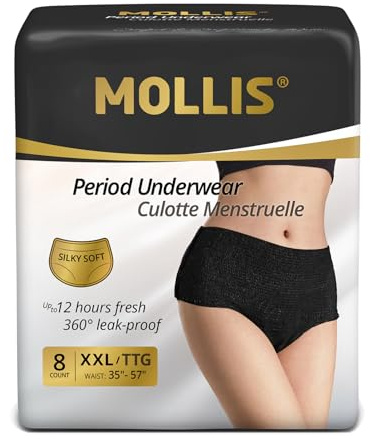 MOLLIS Culottes Menstruelles Jetables Règles Femme Postpartum Maternité Sous-vêtements Anti-Fuites Flux Abondant Noir Taille XXL 8 Unités