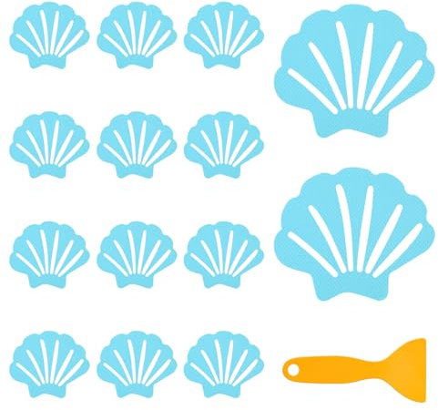 Giantre 12 Pcs Non Slip Bathtub Stickers, Shell Shaped Tubs Safety Shower Treads Adhesive Appliques with Premium Scraper for Bath Tub Stairs (12)