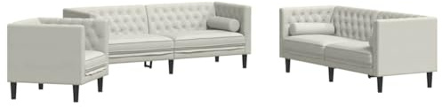 vidaXL Soffgrupp chesterfield 3 delar bolsterkuddar gräddvit sammet, soffgrupp, vardagsrumssoffa, sammetssoffa, soffgrupper, vardagsrumssoffor