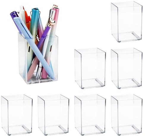 8 stycken akrylpennhållare, transparent penselhållare pennhållare skrivbord, sminkborstar organisering transparent pennhållare för kontor skola hem brevpapper (kvadratisk)